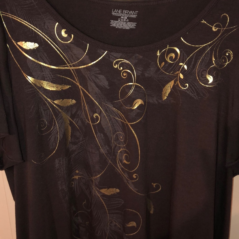 26/28 Lane Bryant Dark Brown top w/ gold foil